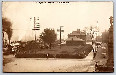 Elkhart IN Civil War Monument~Lake Shore & Michigan Southern Railway Depot RPPC • $57.01