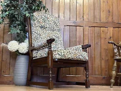 Vintage Old Charm Armchair  Oak Framed Lounge Chair Upholstered Fireside Chair • £375