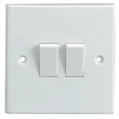 White 2 Gang 2 Way Light Switch Plastic Double CE Approved Wall Switches • £17.94