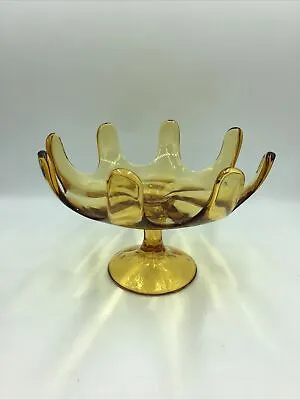 MCM Viking Amber Glass Footed Eight  Fingers/petals  Vintage Console Bowl • $21