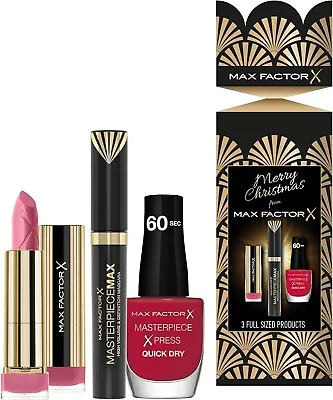 Max Factor Christmas Cracket Gift Set - Masterpiece Mascara Lipstick Nail Colo • £9.99