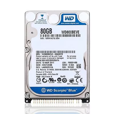 Western Digital 80GB WD800BEVE 5400RPM PATA IDE 2.5  Laptop HDD Hard Disk Drive • $19.50