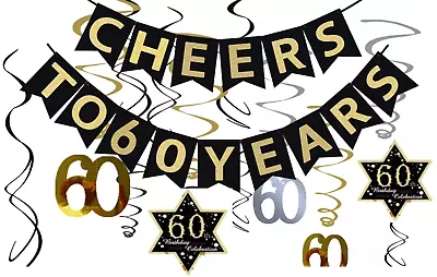 Age 60 Happy Birthday Party Kit Balloon Banner Decoration Black Silver Rose Gold • £4.99