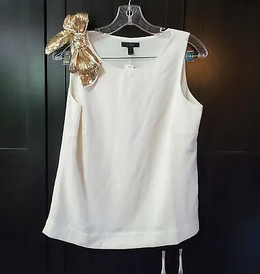J.Crew Top Women's Gold Sequin Shoulder Bow Off White Sleeveless Size 4 NEW • $35