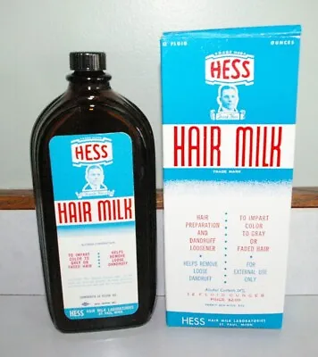 Vintage Hess Hair Milk Glass Art Deco Glass Bottle W/ Original Box Barber Shop • $24.99