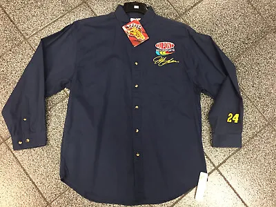 New Vintage NASCAR Jeff Gordon #24 Long Sleeve Button Down Navy Pit Shirt • $65