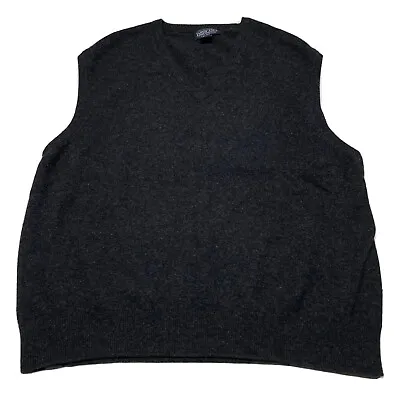 Vintage 90s Lambswool Sweater Vest Mens XL Dark Gray Pullover V-Neck Hipster Dad • $24.99