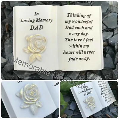Memorial Cream Open Rose Book Graveside Plaque Garden Ornament Relatives Garden • £13.50