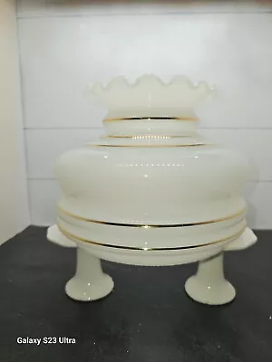 VINTAGE MCM Table Lamp Shade Ruffled Milk Glass W Gold Trim Hurricane • $20