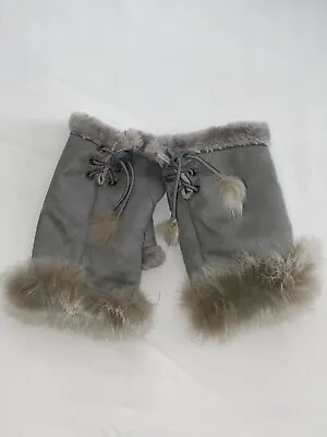 New Womens Gray Real Rabbit Fur & Faux Suede Fingerless Fashion Gloves  • $14.99