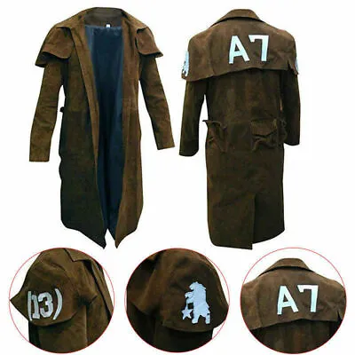 Ranger A7 Fallout Military Veteran Men's Real Brown Leather Jacket Trench Coat • $92.98