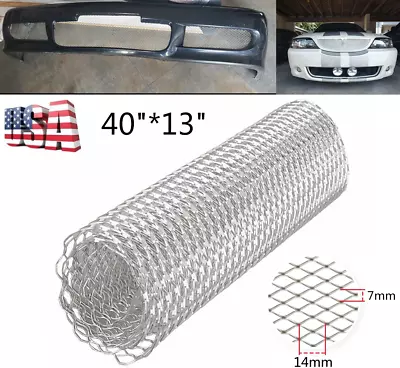 Universal 40*13  Car Bumper Grill Mesh Cover  Silver Hexagon Hole 7x14mm US • $17.76