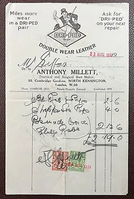 1931 Anthony Millet Boot Maker 55 Cambridge Gardens North Kensington Invoice • $6.20