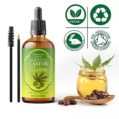 Organic Castor Oil 100% Pure Cold Pressed Premium Quality Glass Bottle/Dropper • £8.29