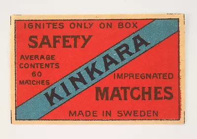 Vintage Sweden Kinkara Safety Matches Impregnated Matchbox Label • $10