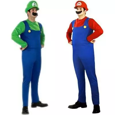 Adult Mens Super Mario Luigi Bros Plumber Festival Cosplay Costume Fancy Dress • £17.19