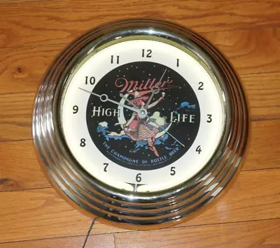 Vintage Neon Electric Wall Clock MILLER HIGH LIFE  Girl On The Moon  14-1/2  Dia • $98.95