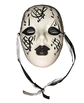 CERAMIC FACE MASK Louisiana MARDI GRAS Black & White Music Notes WALL HANGING • $15