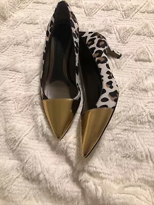 Marni Gold Black Brown Cream Leopard Print Kitten Heel 38  (7.5) • $60