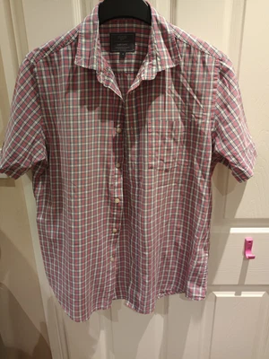 £5 • Buy Medium Mens Shirt, Atlantic Bay, Checked, Short Sleeved, Pink, Blue, White