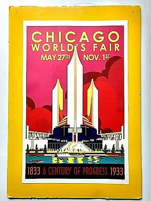 VINTAGE ART PRINT POSTER 1933 CHICAGO WORLD'S FAIR ART DECO 2 Sided 14  X 17  • $23