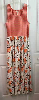 Matilda Jane Dress Womens Large Orange Dream Chasers Spring Floral Striped Maxi • $34.88