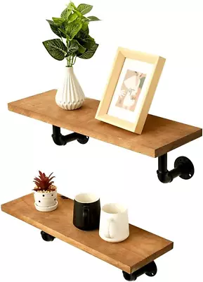 Reclaimed Wood Shelves With Black Industrial Pipe BracketsSet Of 2 Weathered G • $66.59