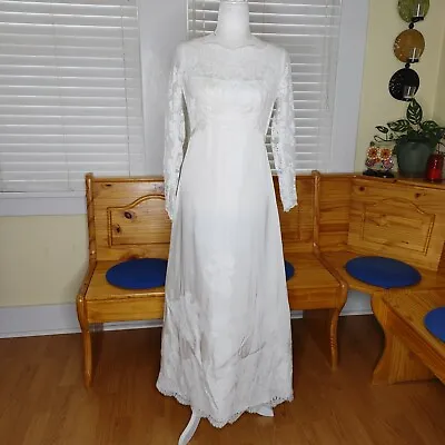 Vintage Wedding Dress Ransohoffs Long Sleeve White Modest With Train Lace • $159.99