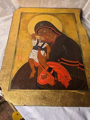 Vintage Christian Orthodox Oil Painting With Gold Leaf/gilt On Wood Plank Signed • $1795