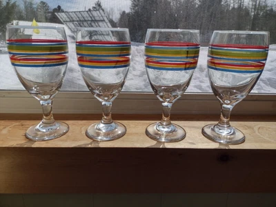 $32.95 • Buy Fiestaware 4 Goblets Water Ice Tea Wine Glasses Red Yellow Green Blue Stripes