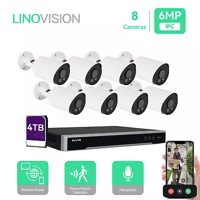 LINOVISION 8CH 4K NVR PoE IP Security Camera Kit With 4TB HDD 8 Bullet Cameras • $799