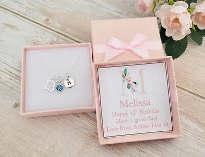 £6.99 • Buy Personalised BIRTHDAY Gifts NECKLACE With Age Initial Birthstone - Gift For Her 