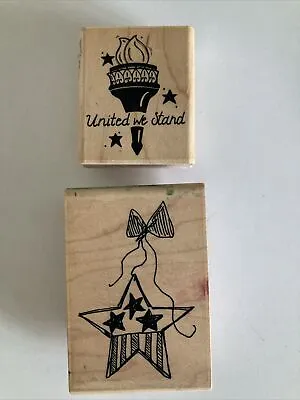 Lot Of Two Patriotic Americana United We Stand & Flag Star Rubber Stamps • $2.99