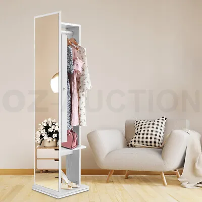 Rotating Mirror Jewellery Storage Cabinet Free Standing Armoire Organizer White • $199.95