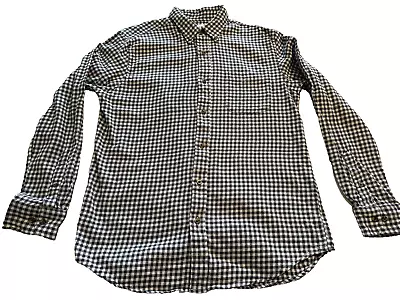 Saddlebred Button Up Flannel Shirt Black/White Gingham Check Medium 100% Cotton • $15.95