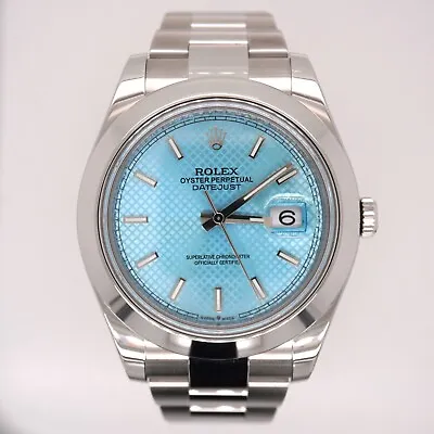 Rolex 41mm Datejust II Ice Blue Stick Dial Oyster Stainless Steel Watch 116300 • $9399