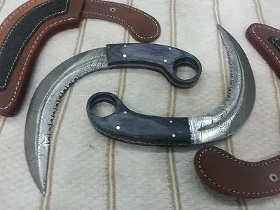 Custom Hand Made Knife King's Damascus Steel  RAID II Silat  Karambit Pair • $59.99