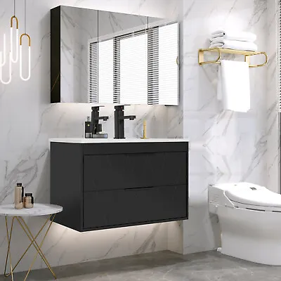 Bathroom Vanity Wall Mounted Cabinet With Ceramic Sink Combo Faucet Drain • $309.98