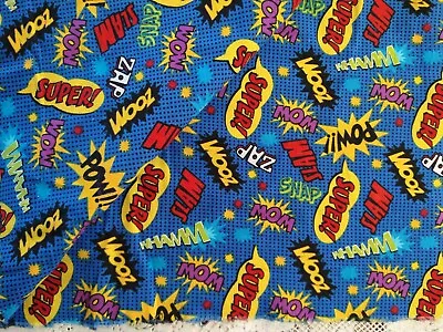 $5.99 • Buy Fabric, Comic Words On Blue Background, Superhero Pow Zoom Zap, 32  X 42 