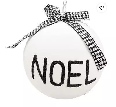 Set Of 12 Christmas Tree Ball Ornaments Black White JOY NOEL Houndstooth Ribbon • $24