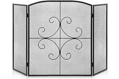 FIREPLACE SCREEN Wrought Iron Fire Spark Guard Grate 3 Panel 48''x29'' GTONGOKO • $54.63