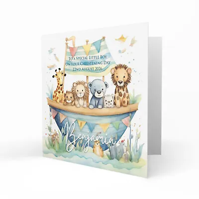 Personalised Christening Card For Boys Baptism Naming Day Cute Noah's Ark • £3.79