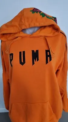 $69 • Buy PUMA Unisex Orange Hooded Oversised Jumper With Flowers- Size 10- LIKE NEW!