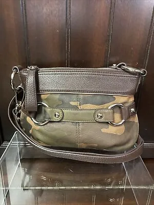 B. Makowsky Brown Leather Camo Shoulder Bag Crossbody Purse  • $36.50