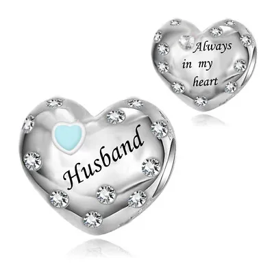 Husband Blue Memorial Always In My Heart Charm 💜 Genuine 925 Sterling Silver • £16.99