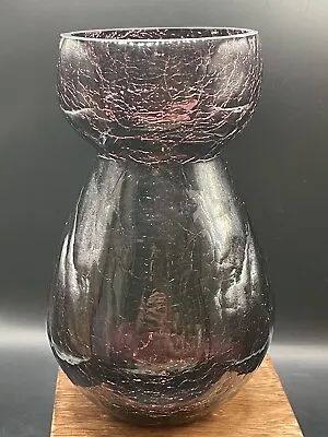 Vintage Crackle Glass Vase Hand Blown Studio Art Glass Amethyst • $22.13