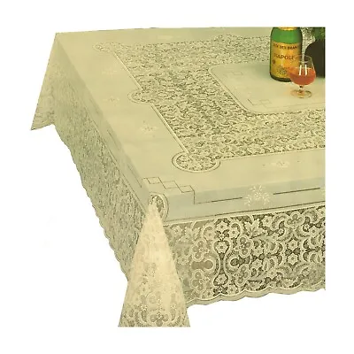 Carnation Tablecloth Ecru Battenburg Lace Plastic Vinyl 54 X 72 Inches Rectangle • $13