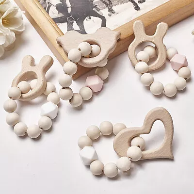 12# Wooden Rattle Beech Bear Hand Teething Ring Baby Rattles Play Stroller -wq • £5.54