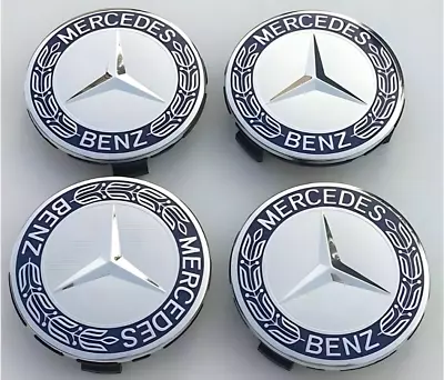 4x Blue Mercedes Benz Alloy Wheel Centre Caps 75mm Badges Hub Emblem - Fits All • $8.70