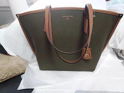 Michael Kors Jane Large Canvas Shopper Tote Handbag Olive Acron New • $119.95